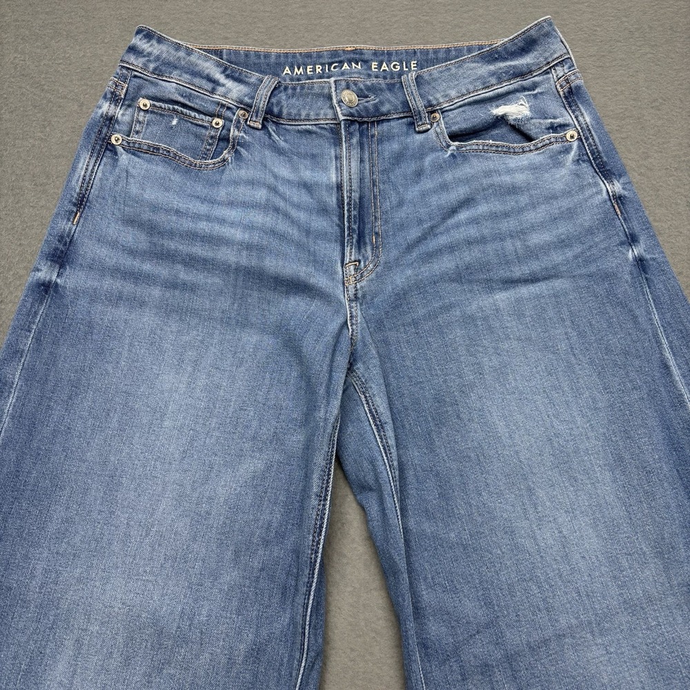 American Eagle Low Rise Baggy Jeans Wide Leg Womens 8 Short Blue Stretch Y2K - Picture 3 of 16